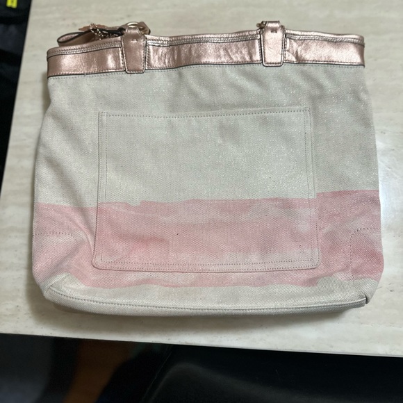 AUTHENTIC COACH 17031 beaded AUDREY CORAL CANVAS TOTE PURSE BAG CREAM PINK - Picture 6 of 7